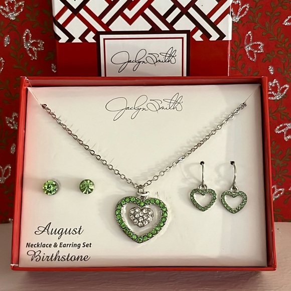 Jaclyn Smith August peridot rhinestones necklace and earring set in silvertone - Picture 7 of 8